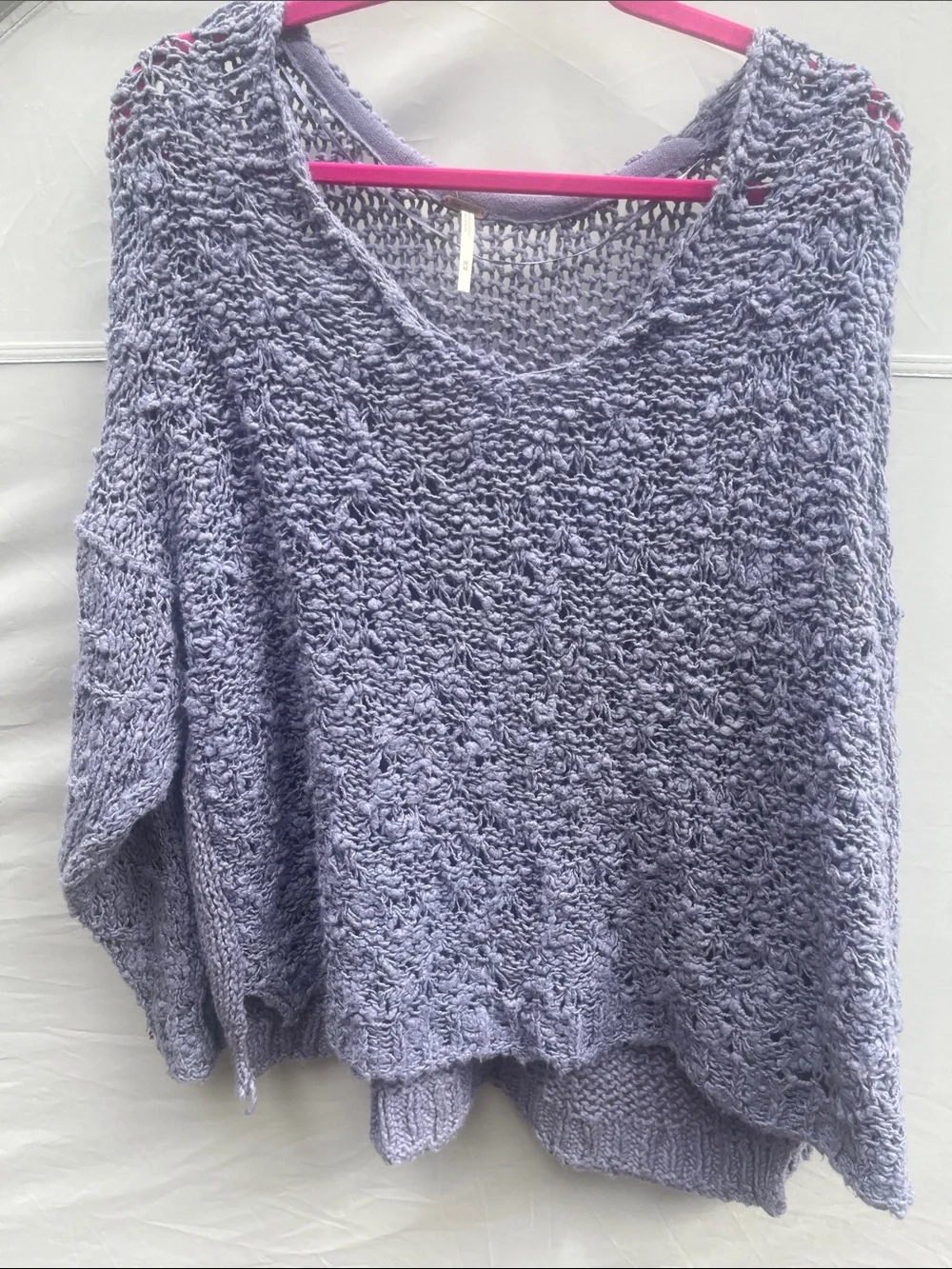 Free People Soft Lavender Open-Knit V-Neck Sweater